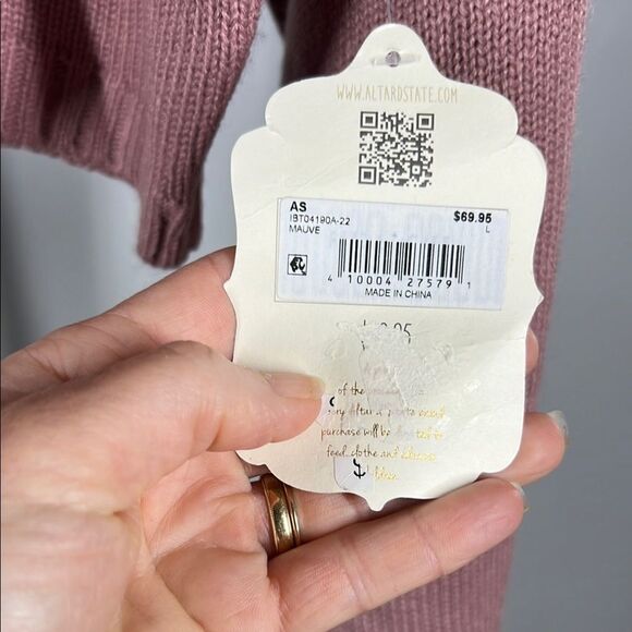 Altar'd State Pink Crew Neck Sweater with Flower Sleeves - Picture 7 of 8